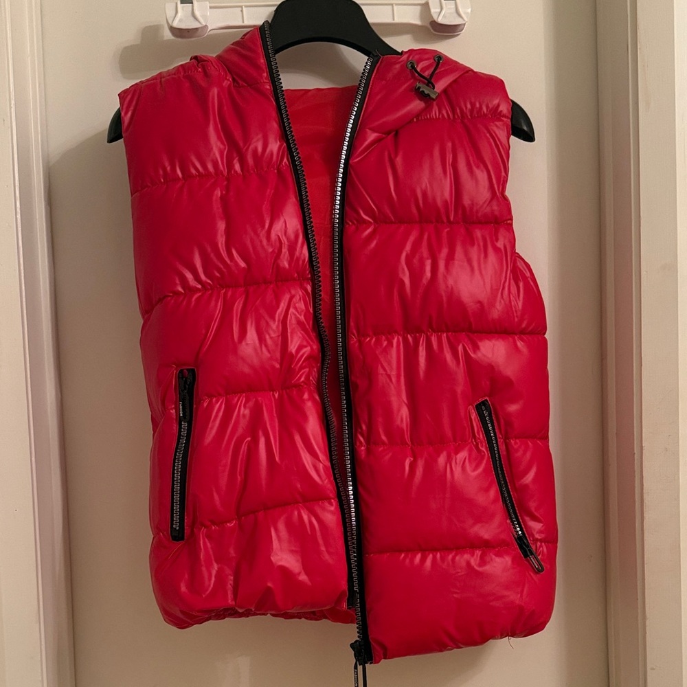 Red Puffer Vest with Hood